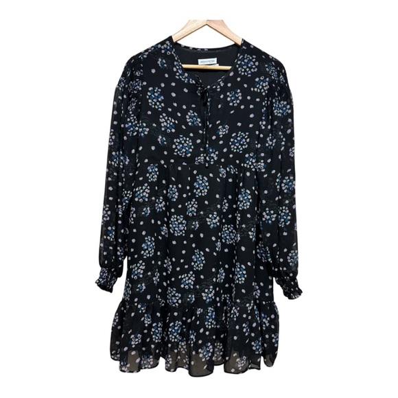 Urban Outfitters Y2K Babydoll Drop Waist Black Floral Dress Size L - Picture 2 of 6